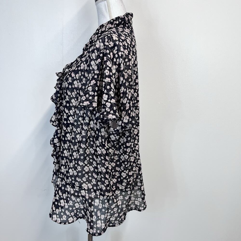 Chaps Blouse Top Plus size 3X Black Pink Floral Sheer Ruffles Career Church - Picture 6 of 9